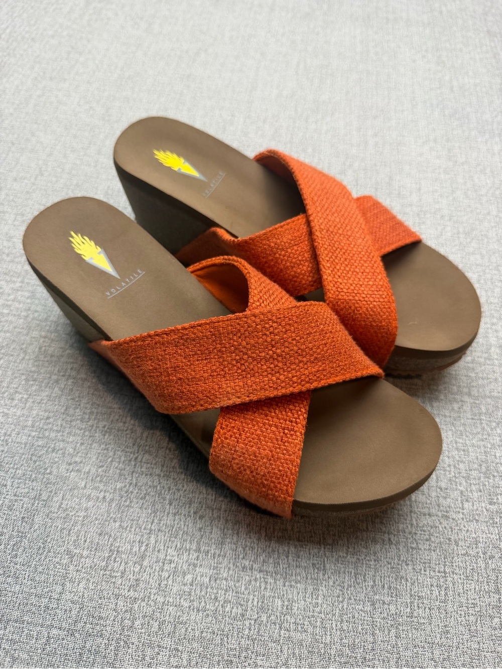 Volatile Women Orange Woven Criss Cross Wedge Platform Sandals
